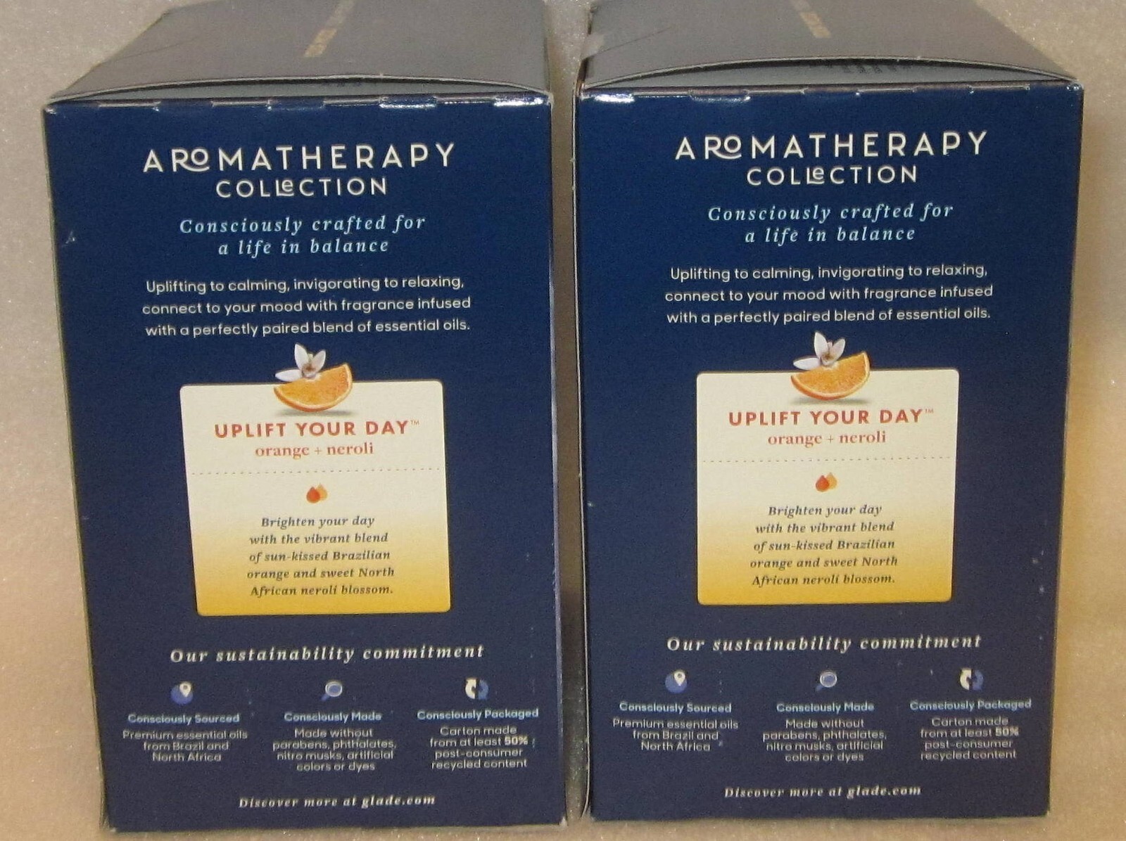 2 GLADE AROMATHERAPY COOL MIST DIFFUSER + OIL REFILL KITS ORANGE + NEROLI UPLIFT gallery