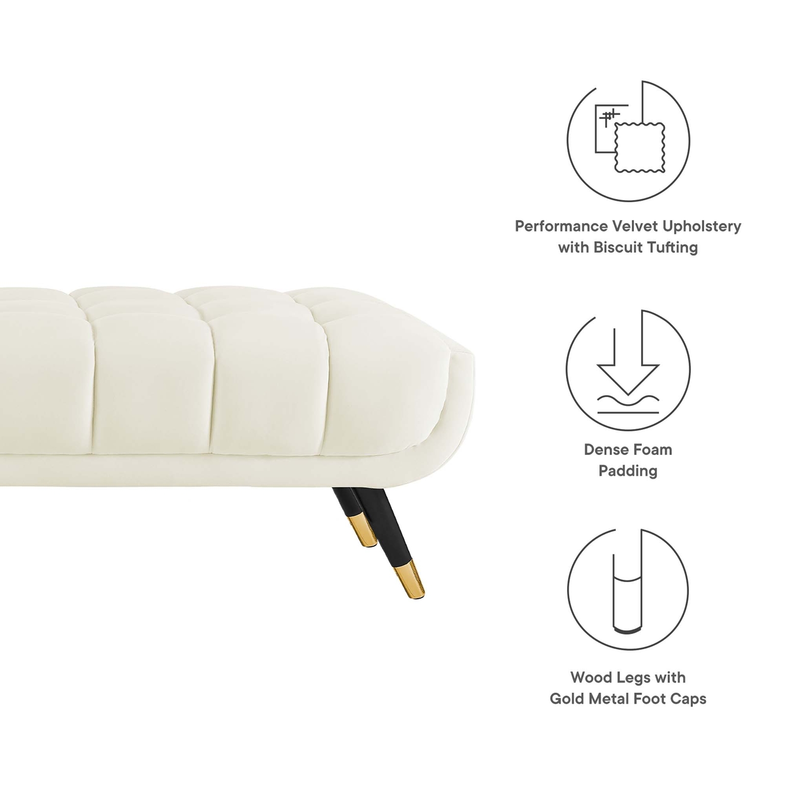 Modway Adept Mid-Century Modern Velvet Upholstered Tufted Accent Bench in Ivory gallery