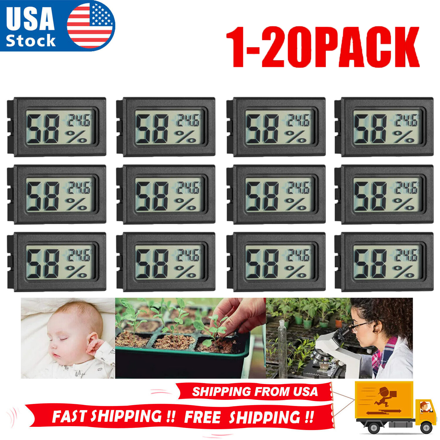 5-20PCS Humidity Meter Mini Digital Indoor Thermometer Hygrometer Temperature US gallery