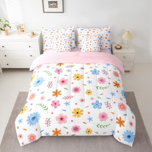 Groovy Floral 7 Piece Bedding Set Size Flower Botanical Twin Pink Blue Orange gallery