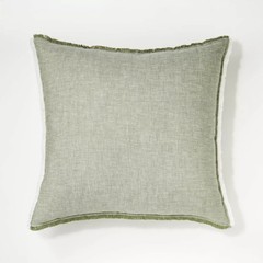 Oversized Reversible Linen Square Throw Pillow with Frayed Edges Green