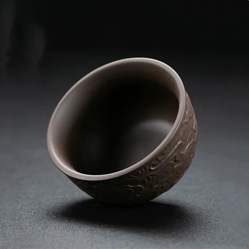 2pcs/80ml Yixing Purple Clay Tea Cup Handmade Relief Tea Cup Set gallery
