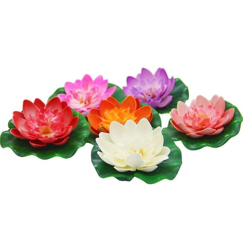 12Pcs 4inch Floating Foam Lotus Flowers Artificial Pond Plants with Lily Pads US gallery