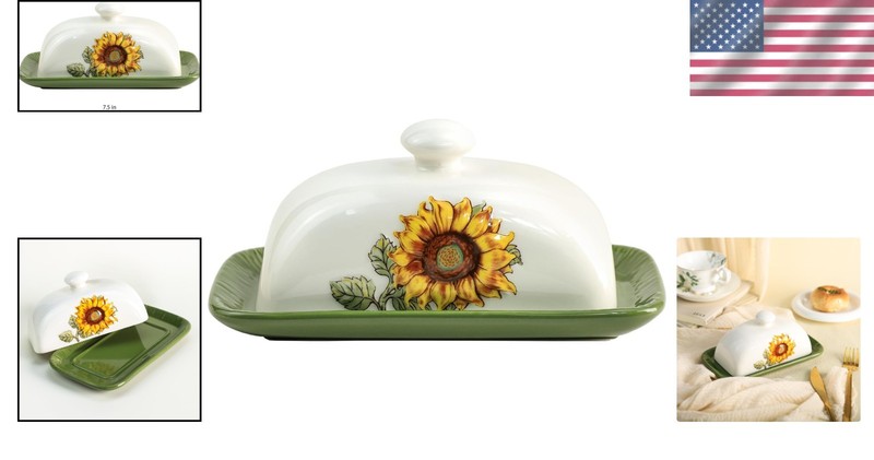 Charming Embossed Sunflower Butter Dish with Lid - Perfect for Everyday Use gallery