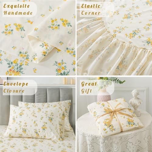 100% Cotton Percale Sheets for Size Bed - 14 Inches Deep King Yellow Floral gallery