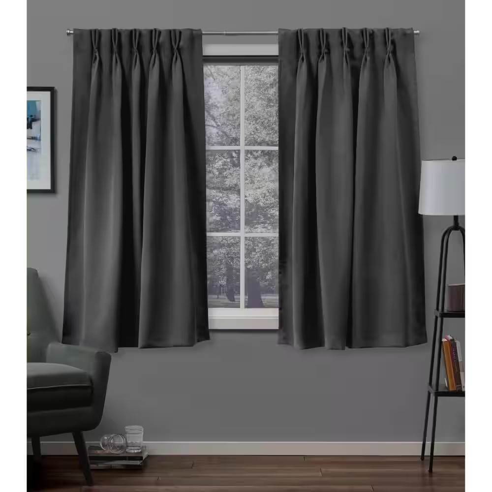 Charcoal Sateen Solid 30 In. W X 63 In. L Noise Cancelling Thermal Pinch Pleat B gallery