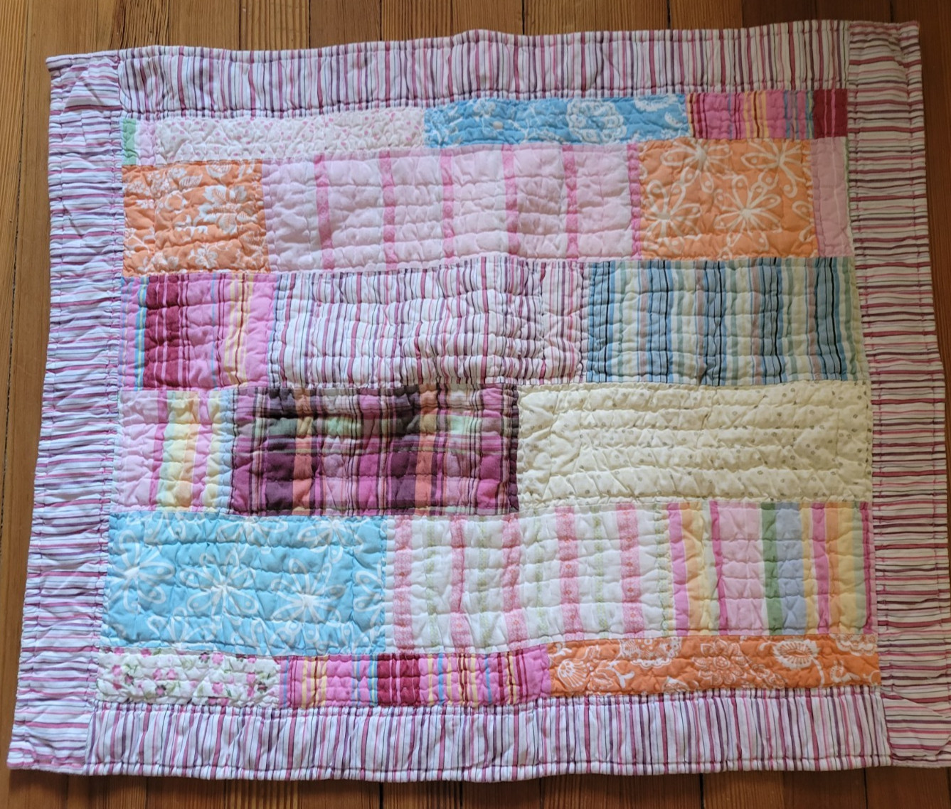 Pottery Barn Teen Pair Mult Colored Striped Quilted Patchwork Standard Shams gallery