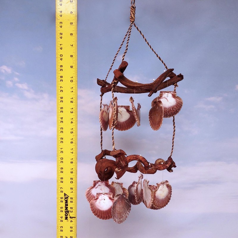 Rustic Driftwood Scallop Seashell Wind Chime (1 chime approx. 9 x 21 inches) gallery