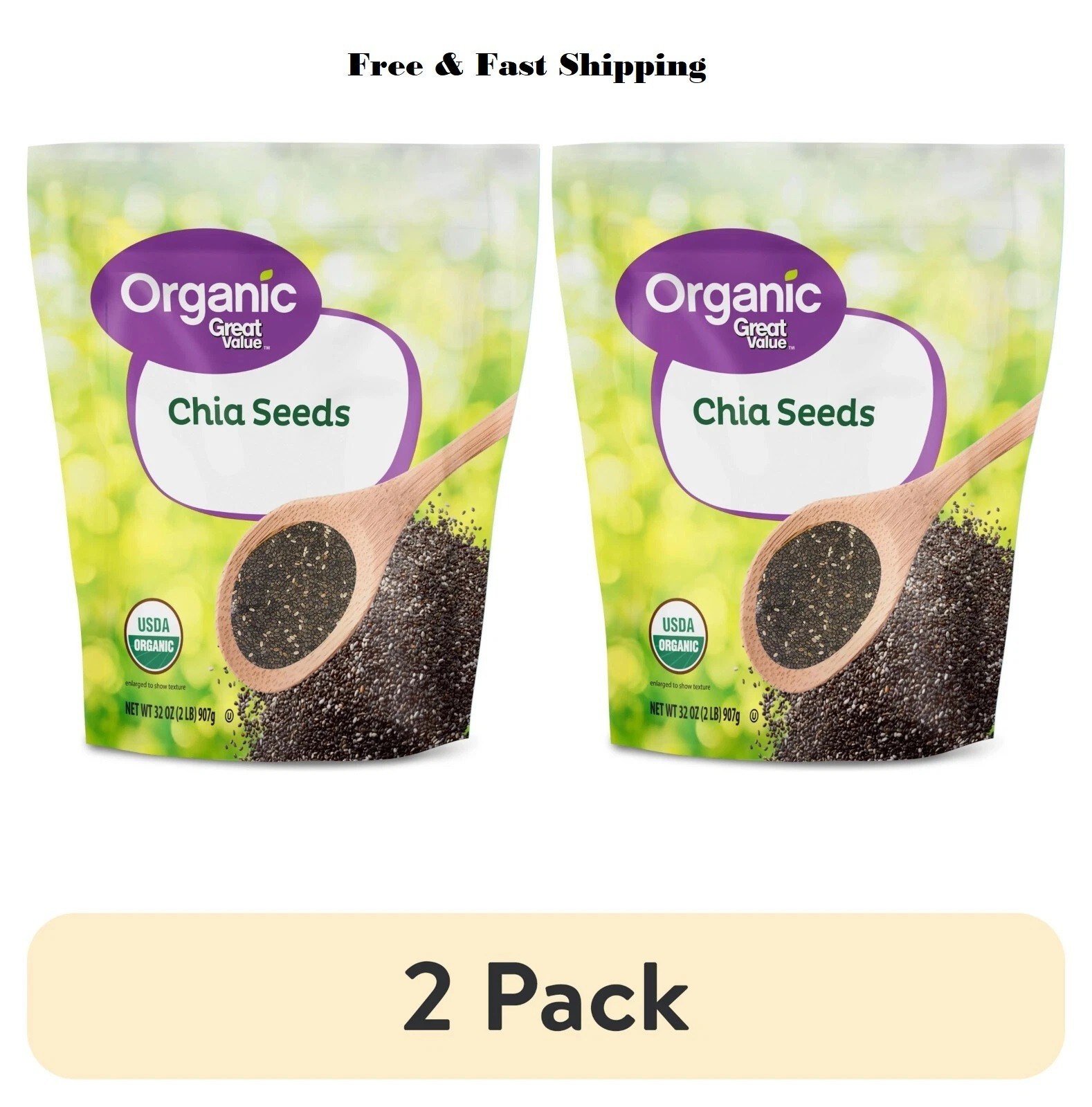 Great Value Organic Chia Seeds 32 oz each USDA Organic, Gluten-Free (pack of 2) gallery