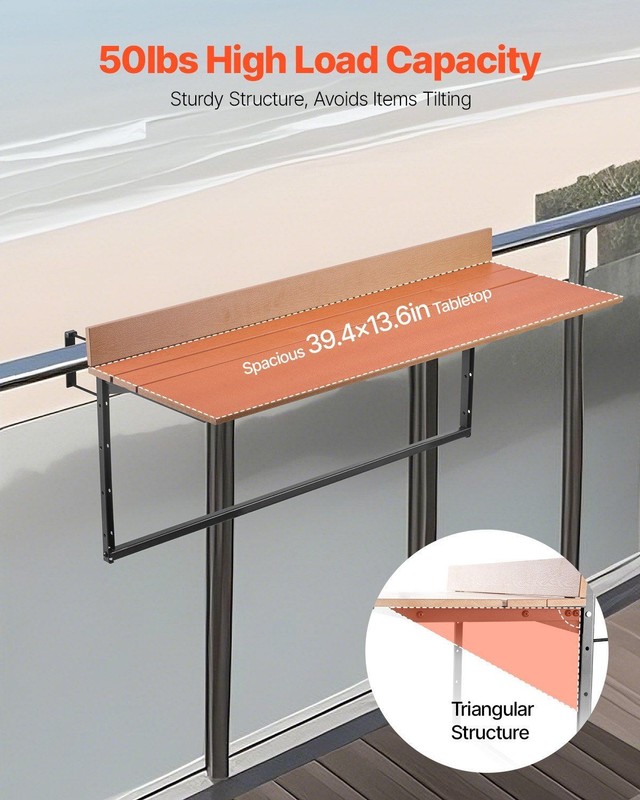 Rust-Resistant Balcony Table 15x39in 5-Setting Adjustable Foldable 50lb Support gallery