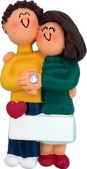 Engaged Couple Both Brown Personalized Christmas Tree Ornament
