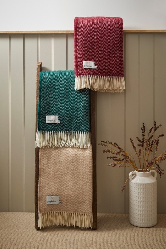 TWEEDMILL TEXTILES 100% Wool Sofa British Blanket Rug DUNE EMERALD GREEN THROW gallery