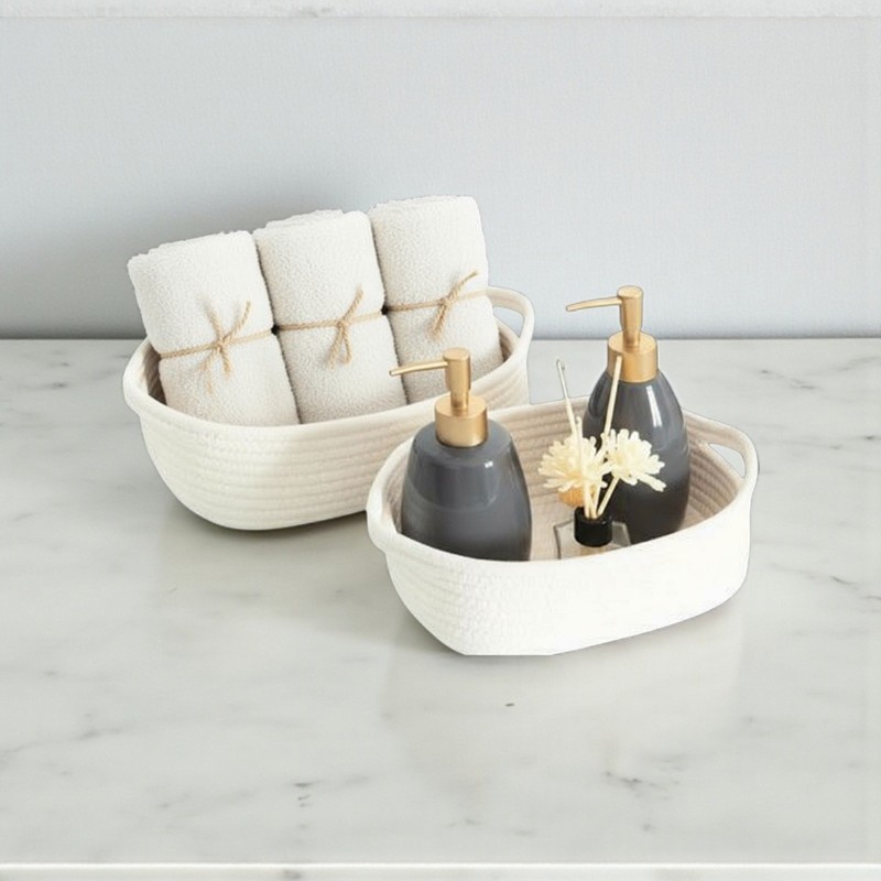 5-Piece Rectangle Storage Basket Set Natural Cotton Baby Nursery Toy Basket Bin gallery