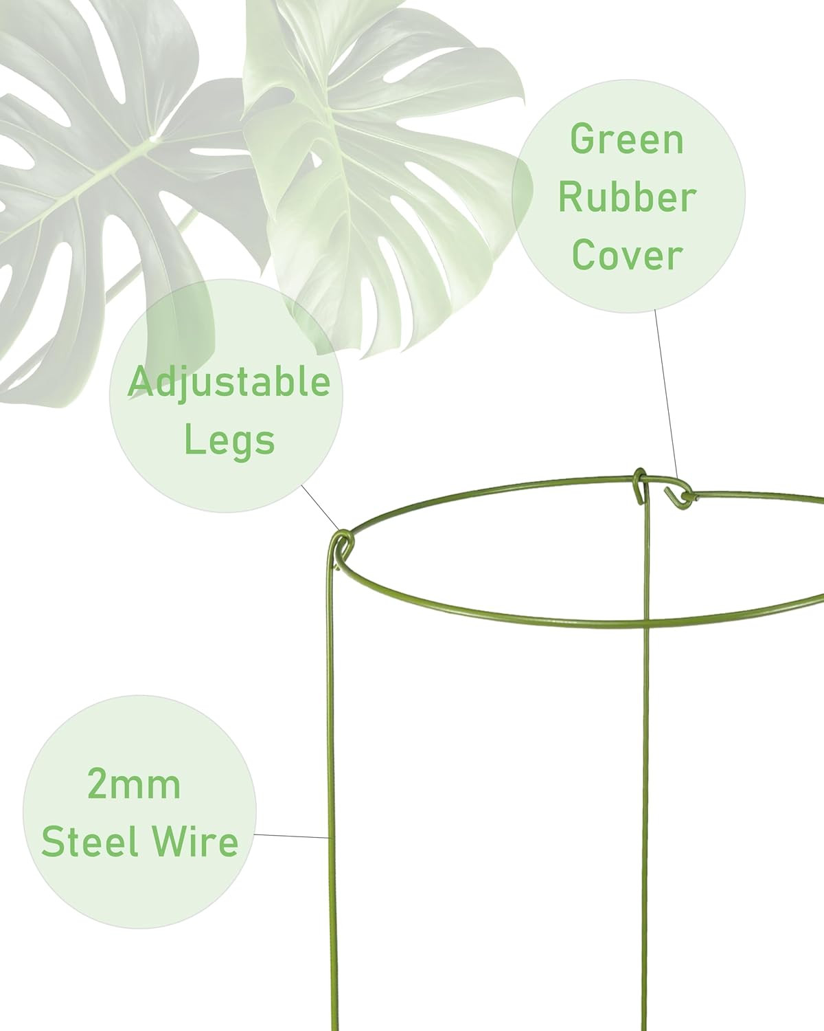 5 Pack Plant Support Stakes, Adjustable Plant Ring Cages with Green Rubber Wrapp gallery
