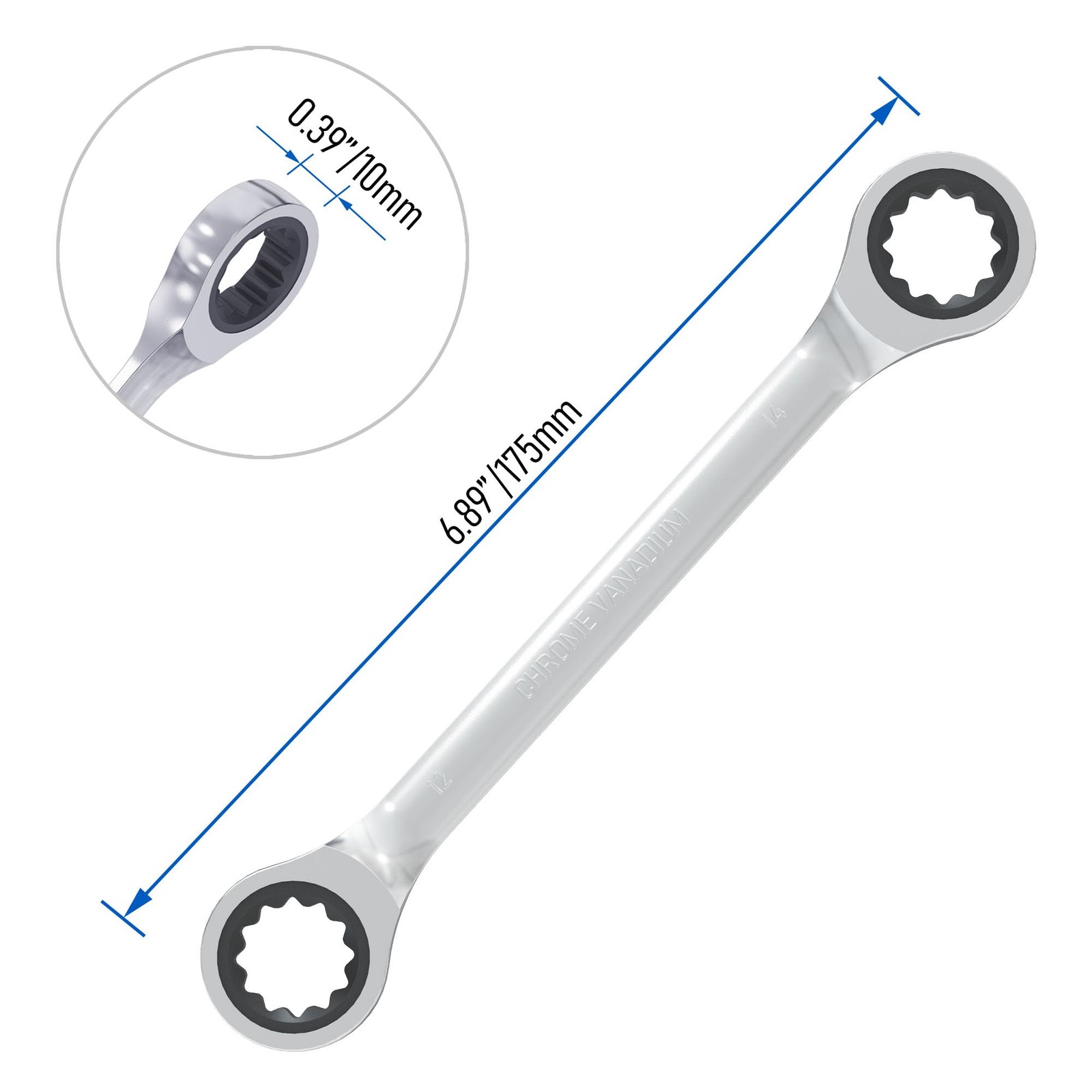 12mm x 14mm Double Box End Ratcheting Wrench Metric 72 Teeth 12 Point Spanner gallery