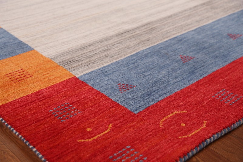 Bordered High-quality Hand-woven Wool Rug Durable Gabbeh Rug 6x8 ft gallery