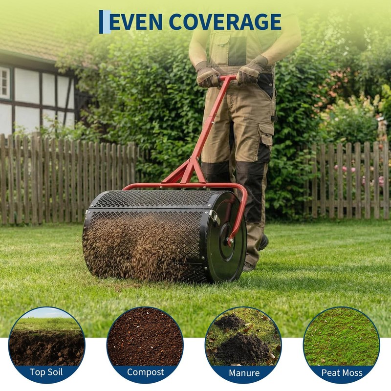 Compost Spreader Peat Moss Spreader 24"W Peat Moss Roller for Topsoil Seeding gallery