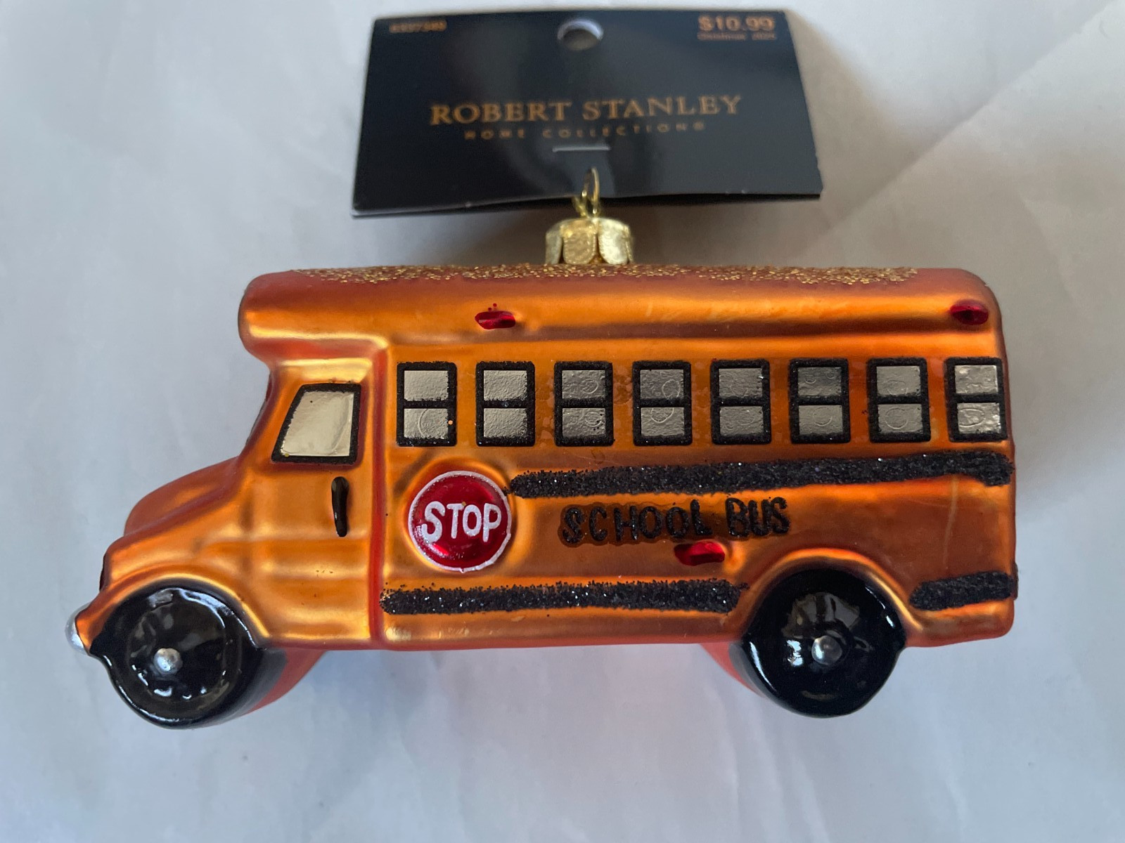 Orange Rust School Bus Glass Ornament Transportation NEW gallery