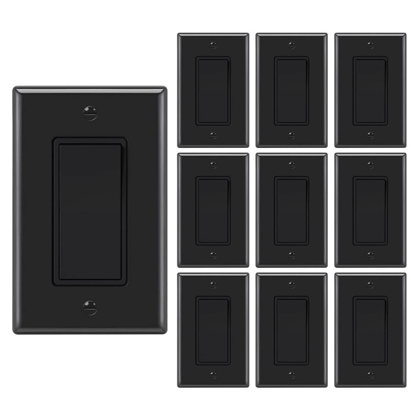 Decora Light Switch Black, Single Pole Paddle Rocker,15A 120V/277V,10 Pack gallery
