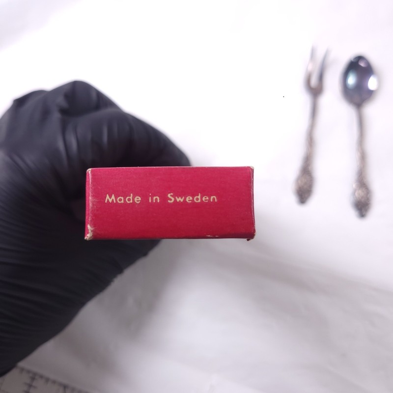 Sweden Silver Tone Fork Spoon Condiments Set Box gallery