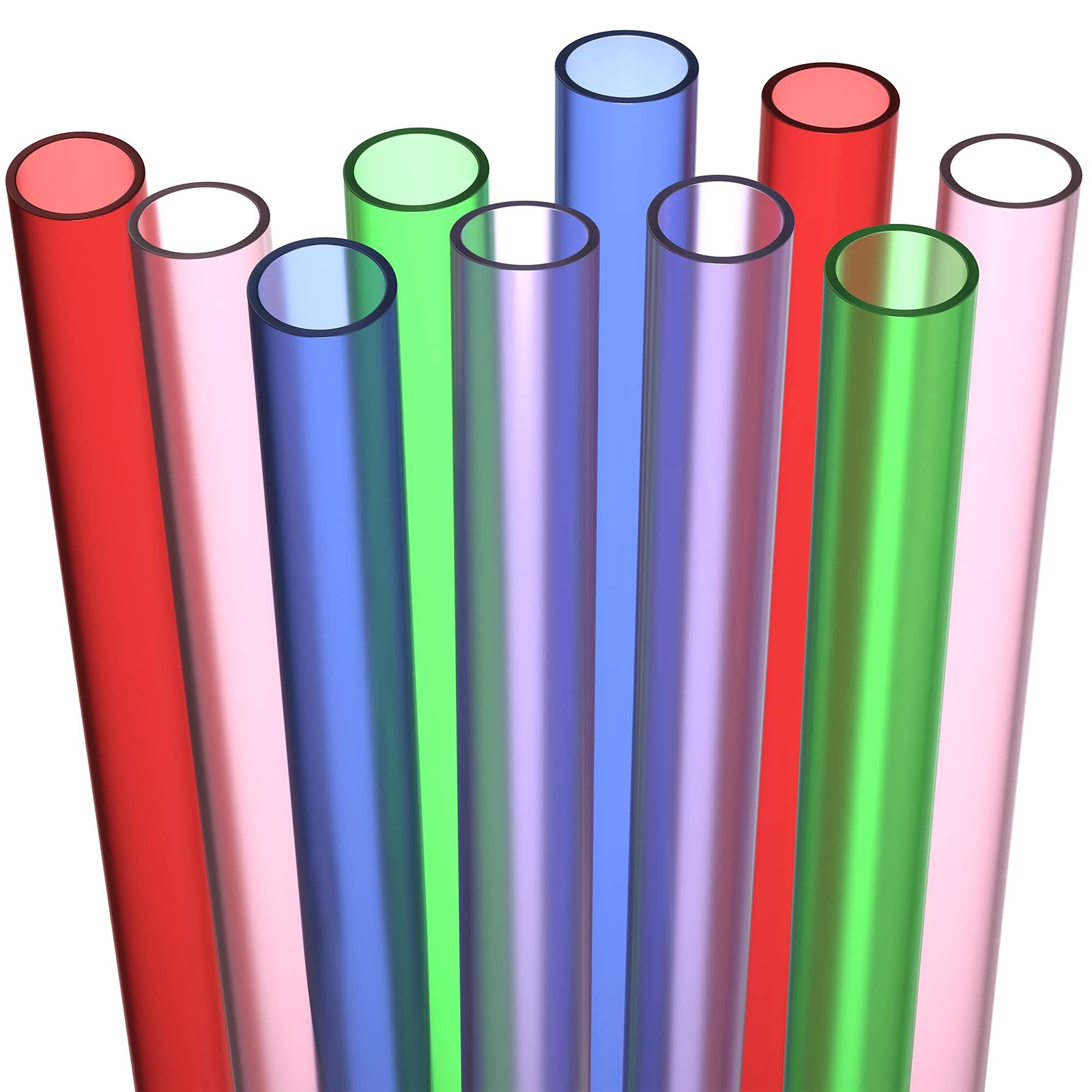 10 Long Reusable Hard Plastic Drinking Straws + Cleaning Brush - Fat Thick gallery