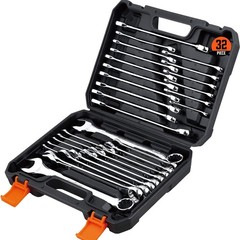 32PCS Set llaves combinadas SAE 1/4″-1″ Metric 7mm-22mm 12 Point con estuche
