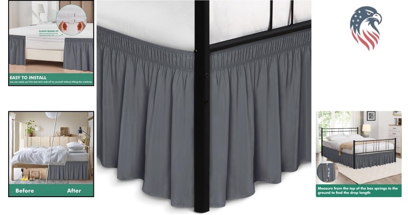 Queen Bed Wrap Around Skirt Split Corners Elastic Dust Ruffle Polyester Dark ... gallery
