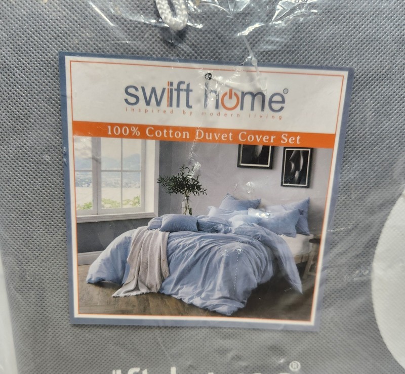 Swift Home 2-Piece Cotton Chambray Blue Duvet Cover Set (T/TXL) – New gallery