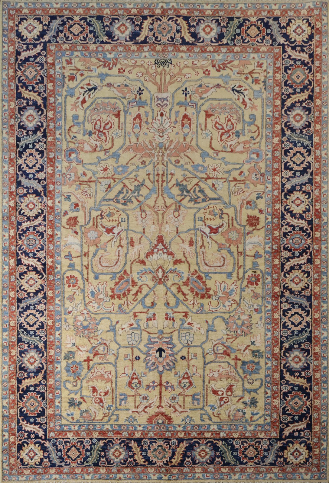 Ziegler Vegetable Dye Area Rug 6x9 Ft Handmade Luxurious Gold and Navy Blue Rug gallery
