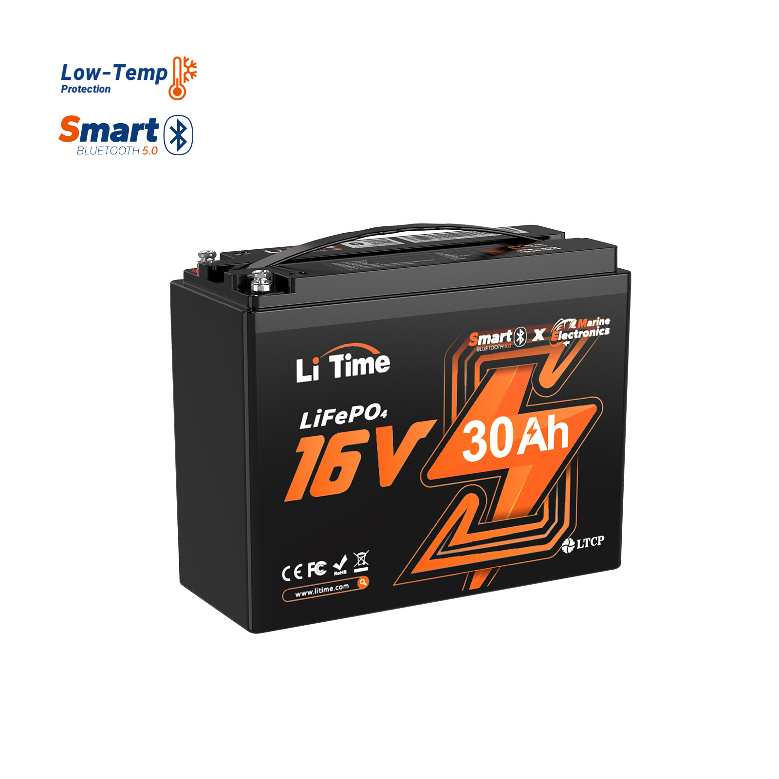 LiTime 16V 30Ah 70Ah 100Ah Bluetooth Lithium Battery LiFePO4 for Fish Finder gallery