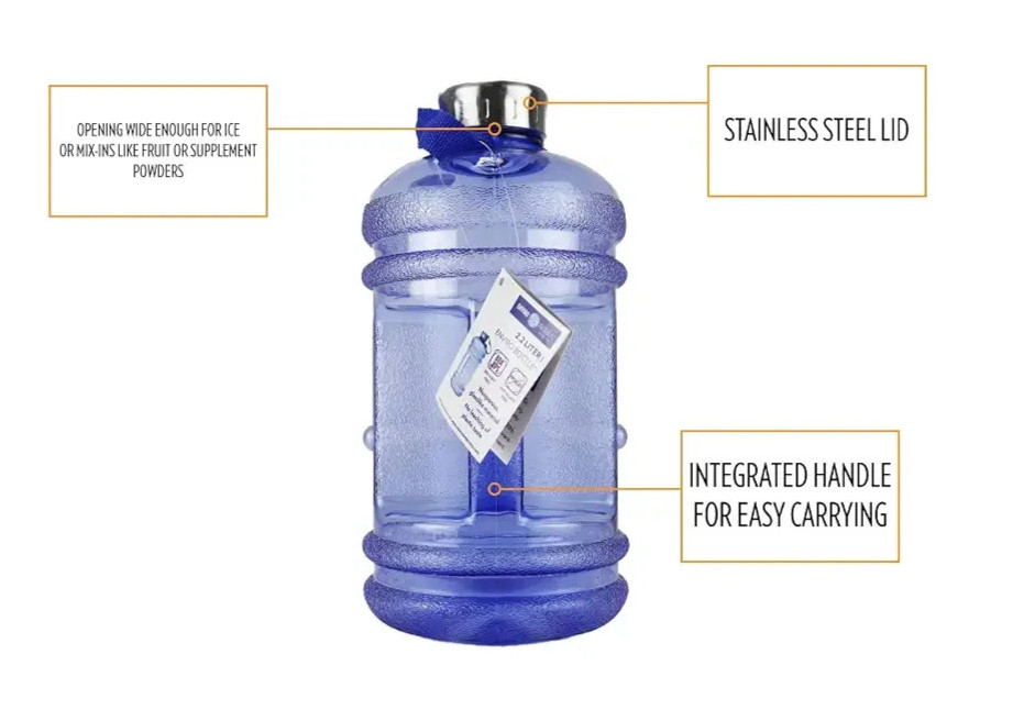 New Wave Enviro Iconic 2.2 Liter BPA Free 1/2 Gal. Water Bottle w/Stainless Cap gallery