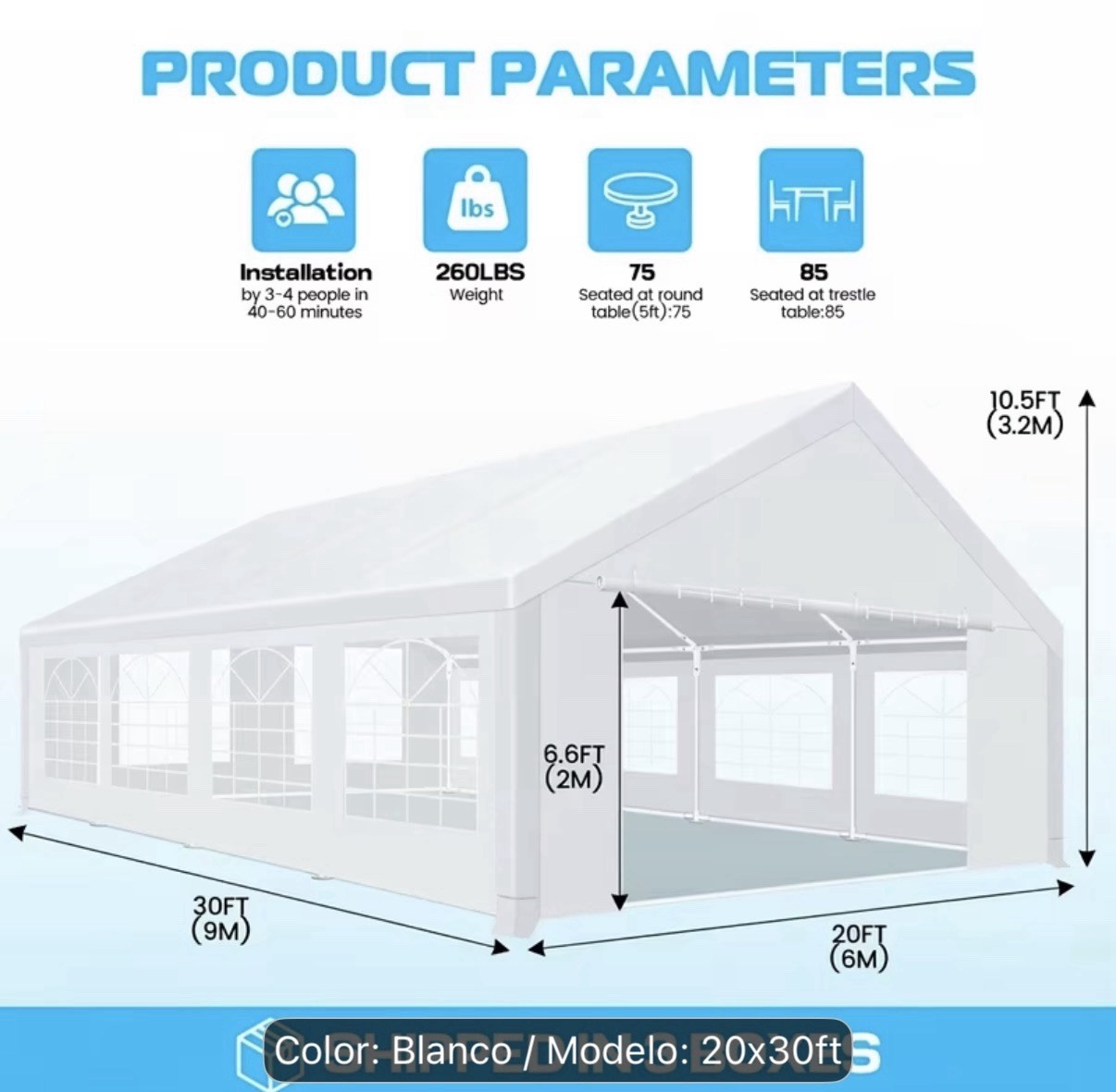 White 20x30 ft Rectangle Party/Wedding Tent Canopy w/ Windows & Sidewalls gallery