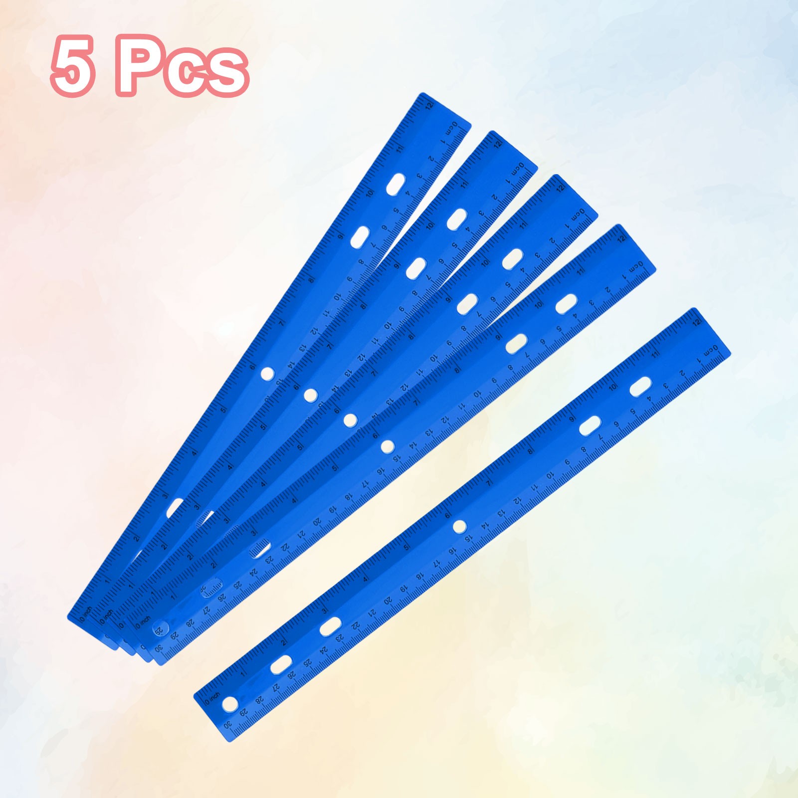 5pcs Plastic Rulers 12" (30cm) Clear Straight Ruler with Hole, Blue gallery