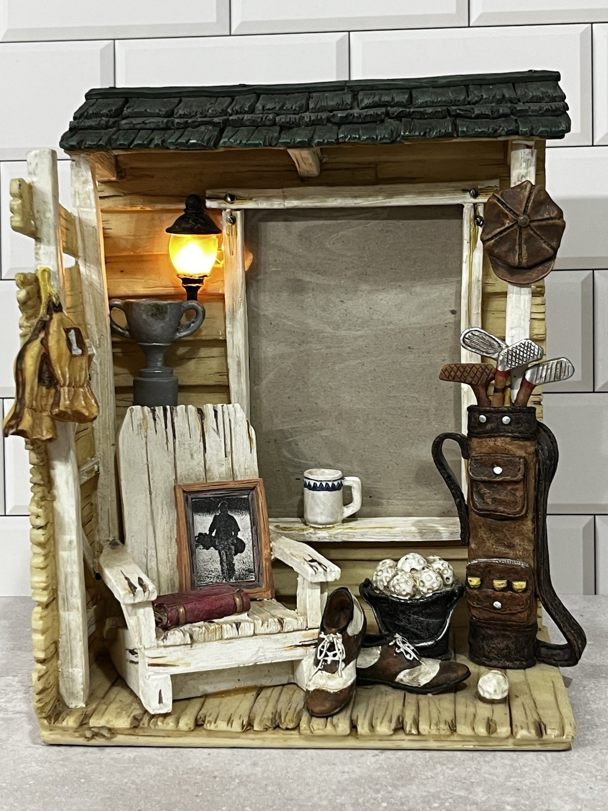 Vintage Rustic Golf Themed 3-D Picture Frame Lighted Clubhouse Shack Design gallery