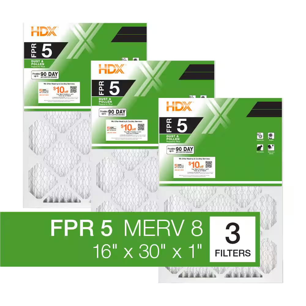 (3-Pack) 16x30x1 Air Filter MERV 8 Pleated Furnace AC Filtro de aire Plisados gallery