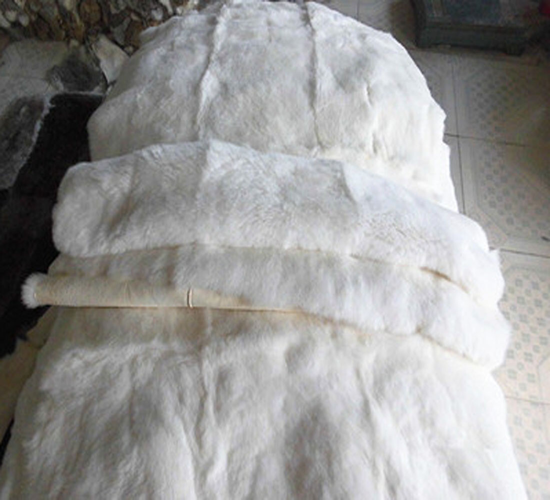 Real Rabbit Fur White Blanket & Real Fur Carpet Rug Throw Leather Fur Carpet US gallery