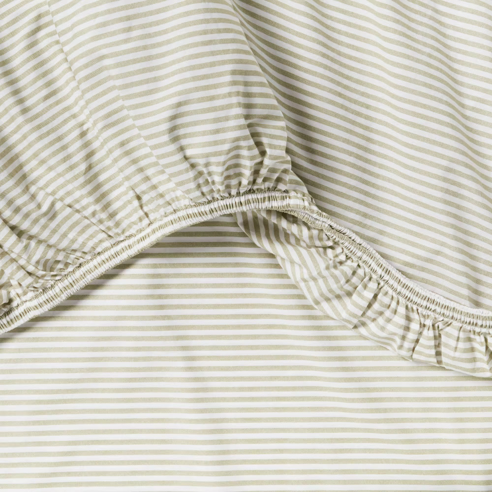 Queen 250 Thread Count Organic Percale Sheet Set Sage Green Stripe - gallery