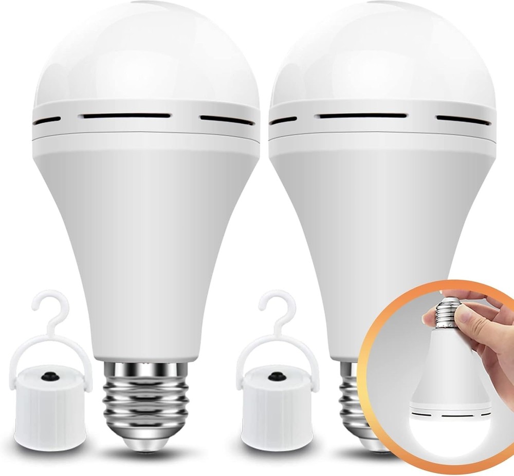 6Pack Emergency-Rechargeable-Light-Bulb,6500K LED Light Bulb with 1200 mAh,Hook
