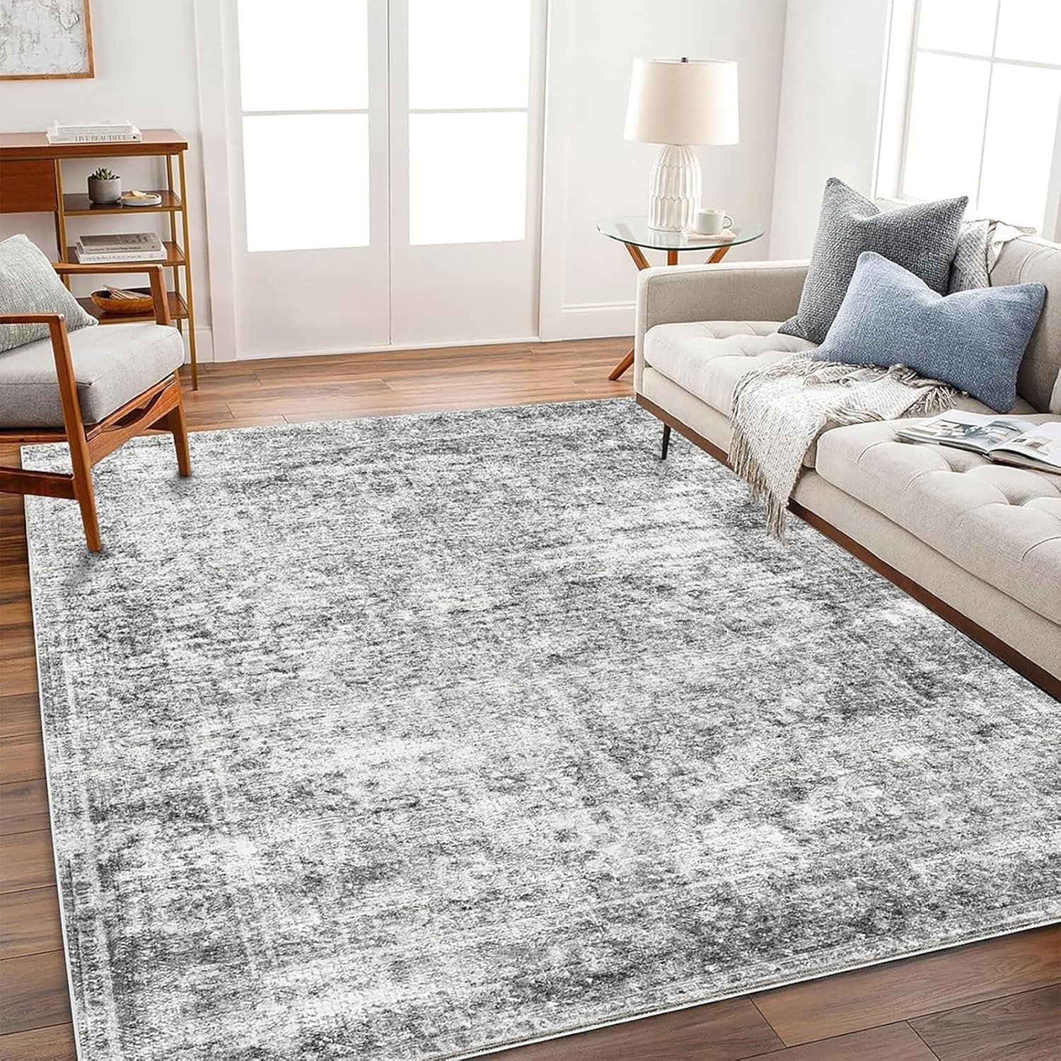 5' X 7' Gray Bohemian Washable Area Rug - Soft, Floral Design for All Rooms gallery
