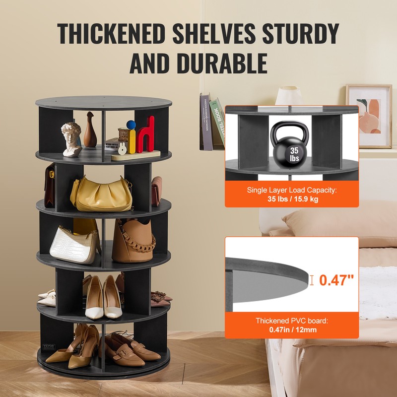5-Tier Rotating Shoe Rack Tower 360° Spinning Shoe Display Carousel Black gallery