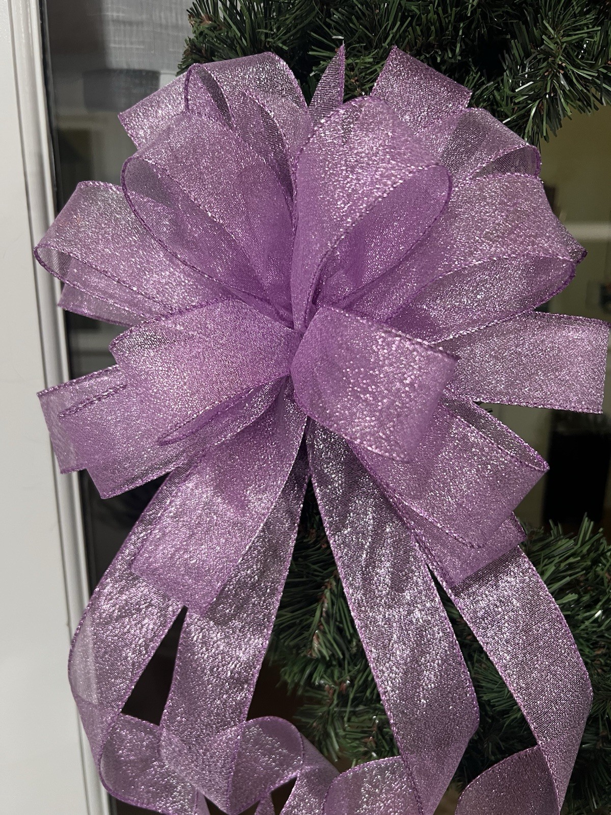 Handmade Sheer Sparkly Purple Spring Summer Fall Easter Church Bow Wreath Decor gallery