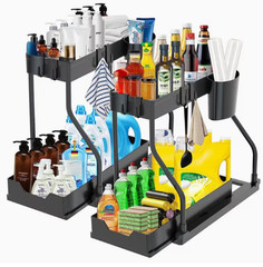 2 Pack Under Sink Organizer 2 Tier Pull Out Storage Rack for Kitchen & Bath