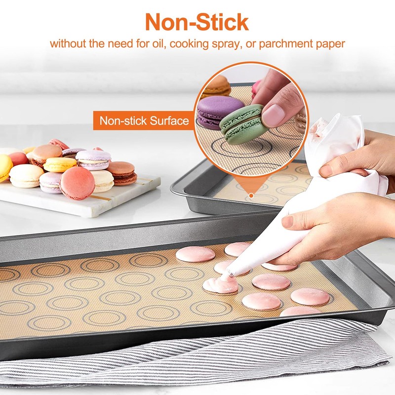 HOOMIL Macaron Silicone Baking Mats, 13"x9", 13"L x 9"W, Brown+Gray gallery