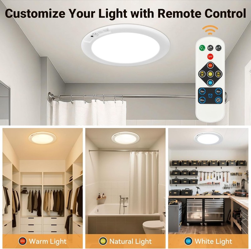 4 Pack Rechargeable Motion Sensor Ceiling Light 8000mAh Wireless Closet Light gallery