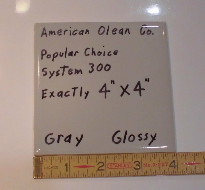 1 pc. *Light Gray* Glossy Ceramic Tile by American Olean; 4" X 4" Exact Size gallery