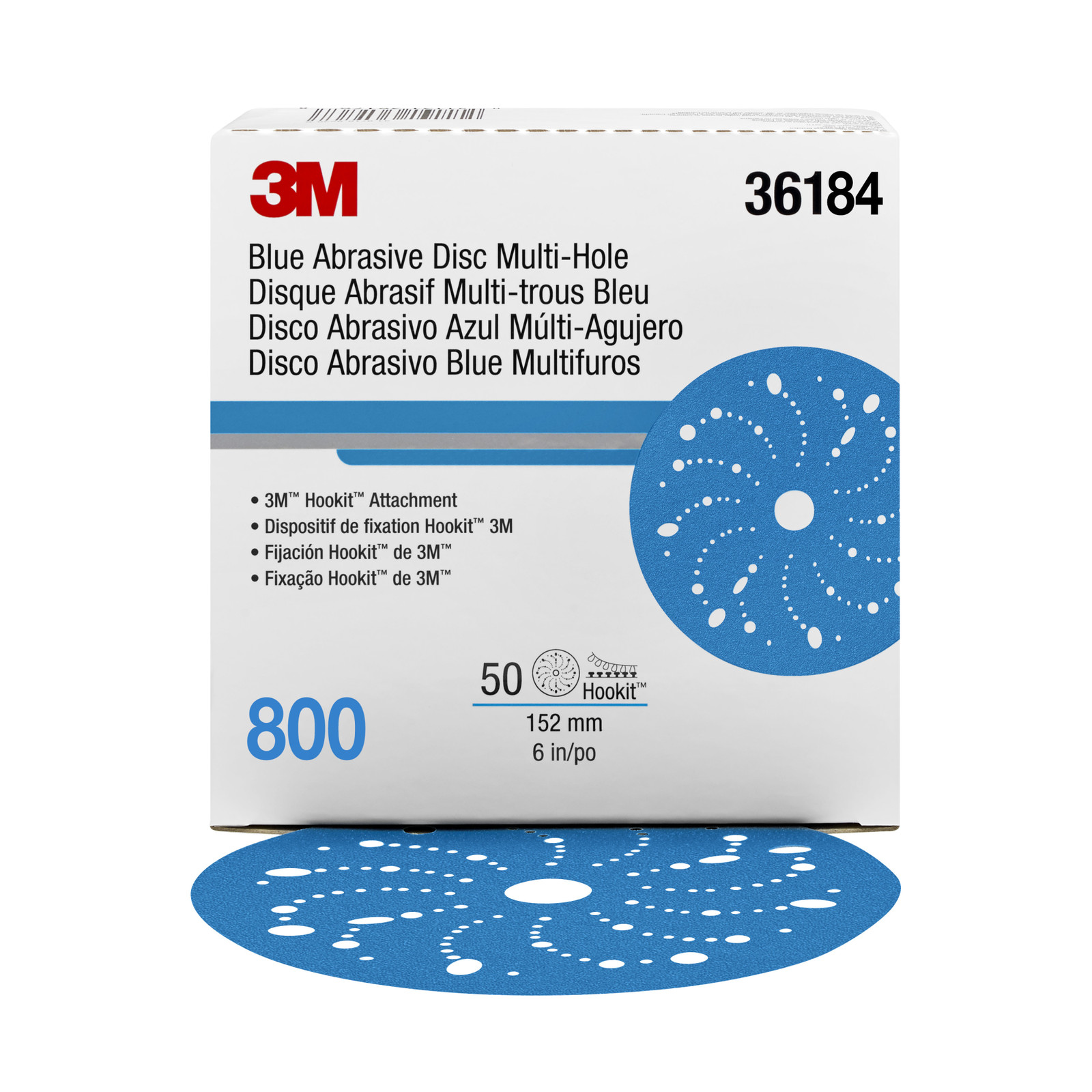 3M Hookit Blue Abrasive Disc 321U Multi-hole, 36184, 6 in, 800 gallery