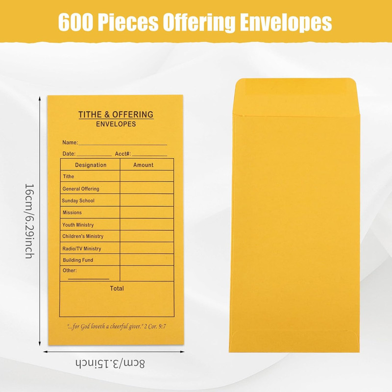 600 Pcs Church Offering Tithe Donation Envelopes 6.5 X 3.5 Inch Golden Paper Tit gallery