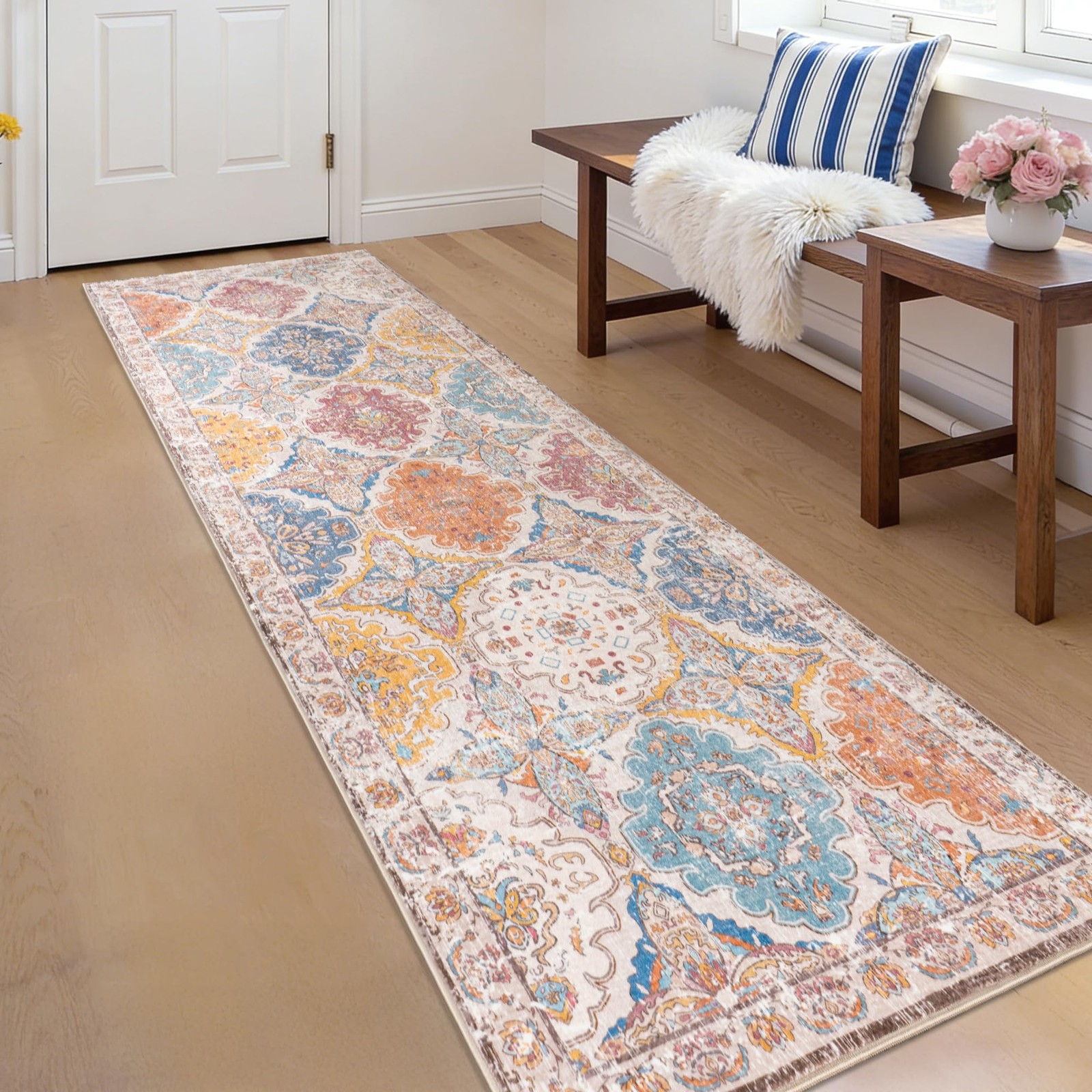 QDUIDU Moroccan 2x6 Runner Rug, Vintage Distressed Boho Feet, Colorful gallery
