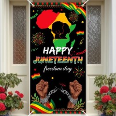 Juneteenth Decorations Happy Juneteenth Door Cover June 19th Freedom Day Banner