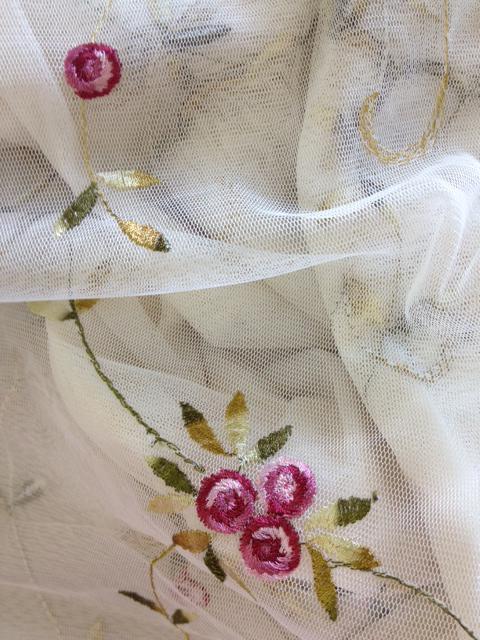 Creative Linens Embroidered Lace Roses Floral Window Curtain Panel Beige 1 Piece gallery